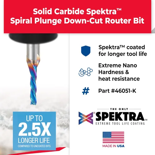 Miniatura 2 de Amana Tool 46051-K SC Spektra Extreme Tool Life Coated Spiral Plunge 1/8 de diámetro x 1/2 CH x 1/4 SHK 2 pulgadas de largo