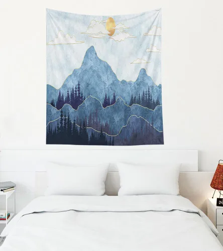 Miniatura 87 de EMMTEEY Tapiz de pared con bosque - Árbol de pino verde y niebla, arte de pared natural, 80x60 pulgadas, tapiz grande de estilo bohemio para sala