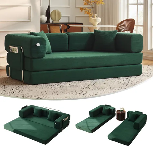Miniatura 14 de Sofá cama convertible de 79 pulgadas con almohadas, sofá cama plegable de pana con marco de forma fija, sofá sin hueso para sala de estar