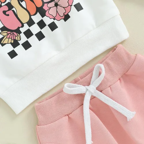Miniatura 45 de Conjunto de 2 piezas de ropa de otoño para bebé y niña, sudadera de manga larga con cuello redondo y pantalones deportivos, conjunto de traje