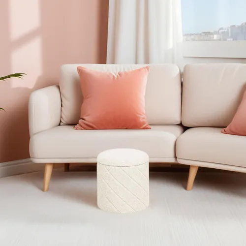 Miniatura 7 de B FSOBEIIALEO Otomana con almacenamiento, Otomana redonda de bouclé con bandeja, taburete reposapiés para dormitorio, sala de estar, blanco, 32,99