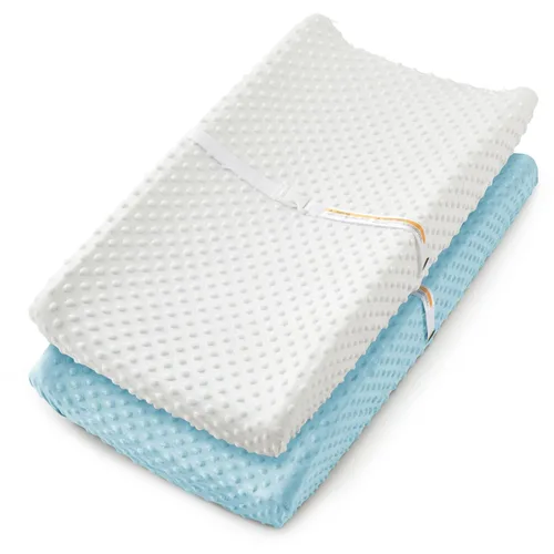 Miniatura 9 de Homiest Paquete de 2 fundas para cambiador, sábanas blancas y beige, tela de vellón ultra suave, tela de lunares minky, funda transpirable y cómoda