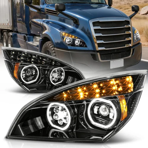 Auto Dynasty Conjunto de faros delanteros de proyector DRL con doble LED LED completo compatible con Freightliner Cascadia (cuerpo nuevo) 2018-2024,