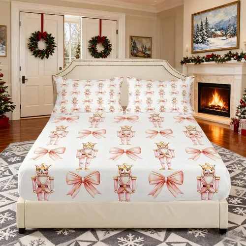 Miniatura 18 de Sábana bajera con lazo azul tamaño individual, juego de ropa de cama de princesa con cerezas, estrellas y flores margaritas de dibujos animados