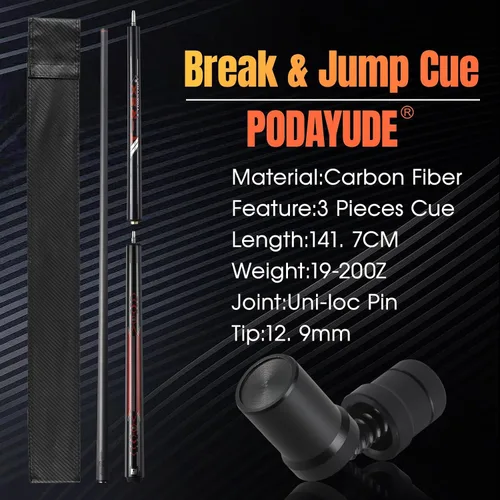 Miniatura 6 de PODAYUDE Little Monster Taco de piscina de fibra de carbono, 3 piezas de palo de piscina, tecnología de baja desviación de billar, punta de 0.508 in