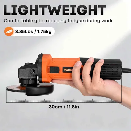 Miniatura 4 de Amoladora angular de 850W: Amoladora angular de 4-1/2 pulgadas - Amoladora angular de 11000RPM con 5 piezas de ruedas de corte y molienda, mango
