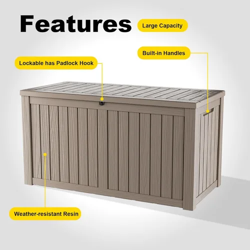Miniatura 6 de Caja de almacenamiento impermeable para exteriores de 180 galones, caja de resina resistente a los rayos UV con varilla hidráulica para mayor 2-Gris