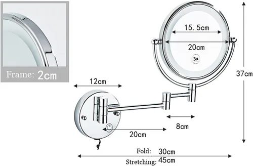 Miniatura 6 de Espejo de maquillaje LED con luces y aumento de 10 aumentos, espejo de tocador montado en la pared, redondo, de doble cara, con brazo extensible