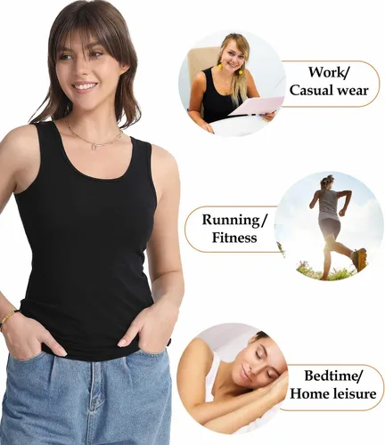 Miniatura 5 de wirarpa Camisetas sin mangas de algodón para mujer, cómodas, capa base, paquete de 2