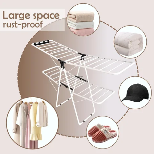 Miniatura 8 de Maomo Estante de secado extra grande de doble capa de 33 varillas, de acero inoxidable resistente, plegable, para interiores y exteriores, sin