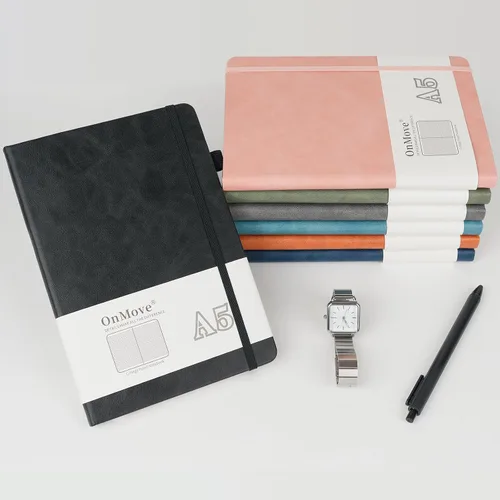Miniatura 6 de Cuadernos diarios para mujeres y hombres, paquete de 5 unidades, tapa dura de cuero a granel con soporte para bolígrafo, 160 páginas, papel grueso