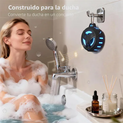 Miniatura 3 de EBODA Altavoz de ducha Bluetooth, altavoces Bluetooth portátiles, altavoz inalámbrico impermeable IP67 con luz LED, flotante, 2000 mAh, estéreo Negro