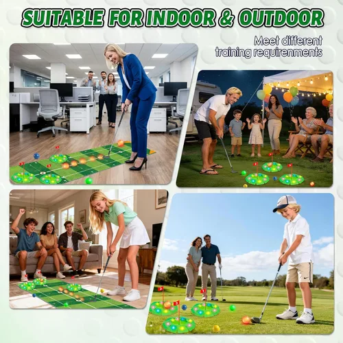 Miniatura 6 de VATOS Kids Golf Toy Set - Light Up Golf Game with 6.5ft Putting Mat, Golf Putter, 3 Holes, 4 Balls (2 Glow Balls), Indoor Outdoor Yard Family Glofer