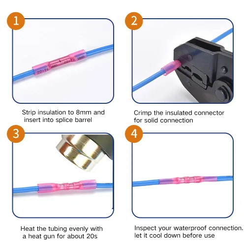 Miniatura 3 de 100 piezas conectores de tope amarillos termorretráctiles, terminales de crimpado impermeables de 12-10 AWG, conectores de cable eléctrico, empalme