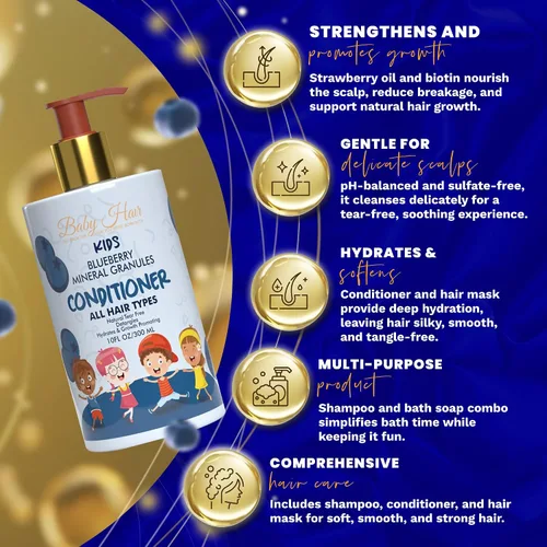 Miniatura 3 de BABY HAIR - Acondicionador de cabello para niños con minerales de arándanos, acondicionador para el cabello sin sulfato, acondicionador