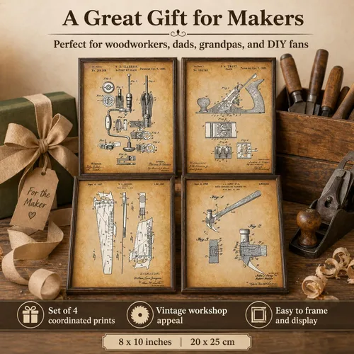 Miniatura 4 de Lone Star Art Herramientas de carpintería originales de patentes – Juego de cuatro fotos (8 x 10) sin marco, es un gran regalo por menos de $20