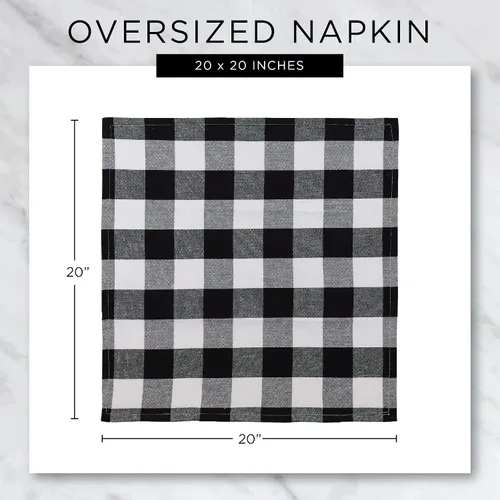 Miniatura 2 de DII Tri-Color Check Collection - Juego de servilletas 100% algodón, 20 x 20 pulgadas, color negro, 6 piezas