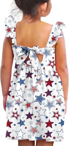 Miniatura 22 de Vieille Vestido de verano para niñas pequeñas, con volantes, manga corta, lindo vestido de sirena sin espalda para niños, vestido de playa casual