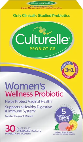 Culturelle Probióticos masticables diarios de bienestar para mujeres – Apoya la salud digestiva, vaginal e inmunológica, diarrea ocasional, gases e