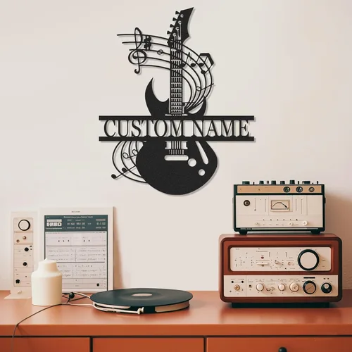Miniatura 8 de Letrero de metal personalizado de guitarra, letreros de metal personalizados, decoración de pared de notas musicales, arte de pared divertido