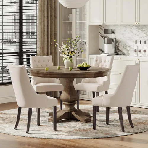 Miniatura 23 de COLAMY Juego de 2 sillas de comedor laterales de tela, sillas de comedor tapizadas con respaldo alado con botón copetudo, sillas de sala de estar