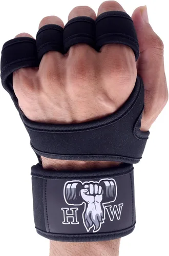 Miniatura 2 de HW Guantes de levantamiento de pesas para hombres y mujeres, guantes de entrenamiento de gimnasio con soporte para la muñeca, protección completa