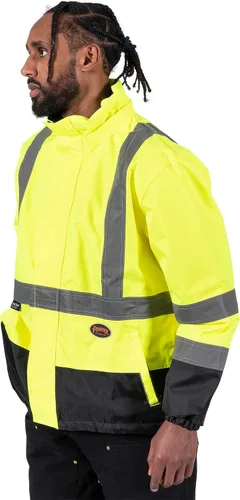 Miniatura 9 de Pioneer Hi Vis - Chaqueta impermeable de seguridad 2 en 1 para hombres y mujeres, se invierte a un acolchado negro, equipo impermeable reflectante