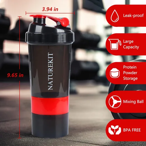 Miniatura 2 de Botella agitadora, botella mezcladora de proteínas, taza agitadora de gimnasio de 16 onzas con bola agitadora, tazas agitadoras para batidos de Rojo
