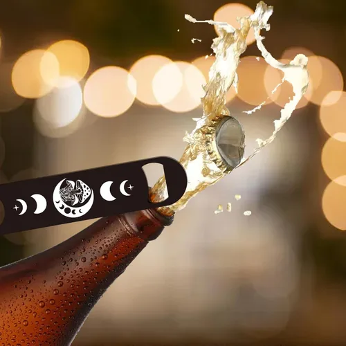 Miniatura 5 de GLOBLELAND Abridor de botellas de acero inoxidable de 7 pulgadas de fase lunar y hongos con cable de poliuretano para barman, abridor de botellas