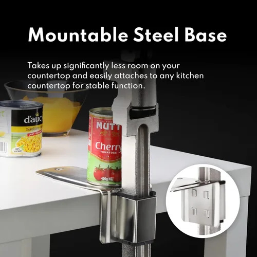 Miniatura 7 de New Star Foodservice 7006841 Abrelatas de mesa manual con base de acero plateado para latas de hasta 11" de alto