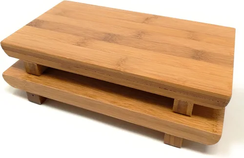 Miniatura 2 de Juego de 2 platos Geta de bambú para sashimi, vajilla de estilo japonés, bandeja de corte de bambú (8.2 pulgadas de largo x 4.7 pulgadas de ancho)