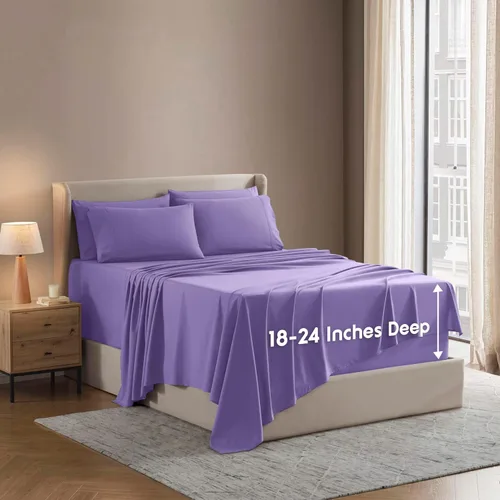 Miniatura 36 de Nestl Juego de sábanas extra profundas tamaño King, sábanas transpirables y refrescantes de 6 piezas, juego de ropa de cama de lujo con bolsillos