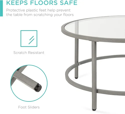 Miniatura 5 de Best Choice Products Mesa auxiliar redonda de cristal templado moderna de 36 pulgadas para sala de estar, comedor, té, decoración del hogar con Gris