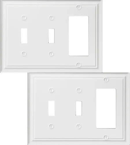 Miniatura 15 de OKAWYC Cubierta de Interruptor de Luz Triple Toggle Luca Placa de Pared Metálica, Paquete de 2 Blanco 3 Gang, Cubierta de Interruptor de Luz Placa