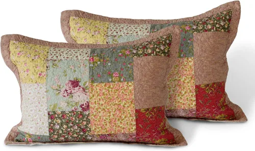 Kasentex. Colcha decorativa de lujo, 100% de algodón. con estampado floral tipo patchwork – hipoalergénica, suave y de gran tamaño para una mejor