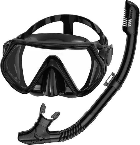 Snorkeling Gear for Adults, Dry-Top Snorkel Set Scuba Diving mask, Snorkel Mask, Panoramic Anti-Leak Anti-Fog Tempered Glass Lens, Swimming Training