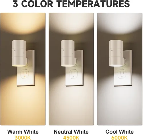 Miniatura 2 de NIORSUN Luces nocturnas enchufables en la pared, regulables con 3 modos de color y sensor de encendido y apagado automático, lámpara nocturna Blanco