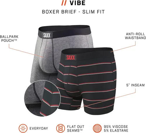 Miniatura 3 de SAXX - Ropa interior para hombre - VIBE - Calzoncillos para hombre con soporte integrado para bolsa BallPark - Pack de 2, Core