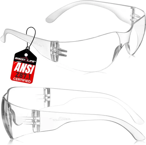 BISON LIFE - Lentes de seguridad con protección envolvente resistente a arañazos, lente de policarbonato resistente a impactos ANSI Z87.1