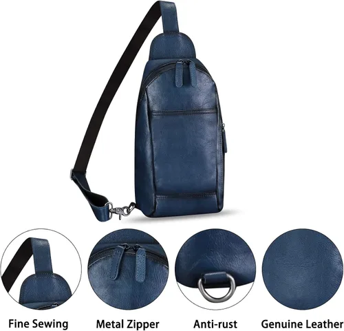 Miniatura 6 de FEIGITOR Bolso bandolera de cuero genuino hecho a mano retro bandolera mochila bolso pecho hombro senderismo riñonera