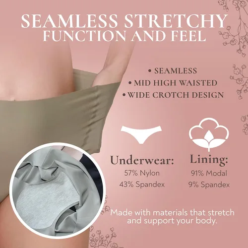 Miniatura 4 de Ropa interior de maternidad para mujer, sin costuras, posparto, no se ve, cintura alta sobre el bache, paquete de 5