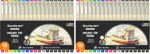 Miniatura 9 de Shuttle Art Paquete de 18 bolígrafos microlíneas, tinta impermeable de archivo, 11 colores en punta de fieltro de 0.012 in y 7 negros en tamaños