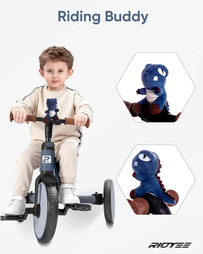 Miniatura 5 de RIDYEE Triciclo 5 en 1 para niños de 1.5 a 3 años, triciclo de dirección para padres, convertible sin herramientas para equilibrar la bicicleta, gris