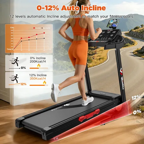 Miniatura 2 de 3.5HP Folding Treadmills for Home with Incline Optional, 300 lbs Capacity, 8.0MPH Speed, 17'' Wide Belt, App Connection, 64 Programs, BMI Detector