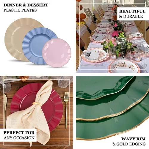 Miniatura 4 de Efavormart - Platos de cena de 11 pulgadas – Juego de 10 platos desechables redondos de plástico negro con borde dorado rizado – Vajilla elegante