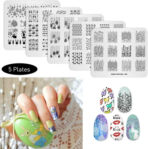 Miniatura 15 de KADS Juego de 21 platos para sellos de uñas, 20 platos, copos de nieve de Navidad, lindos animales + 1 bolsa de almacenamiento de sinfonía láser