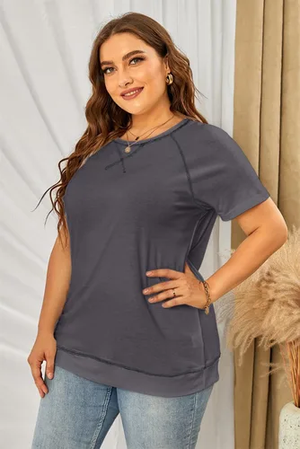 Miniatura 14 de Eytino Blusas de talla grande para mujer, cuello en V, manga corta, a rayas, casual, holgada, con bolsillo (1X-5X)
