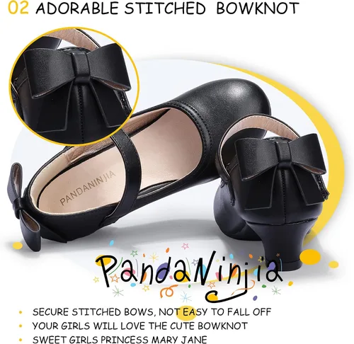 Miniatura 115 de PANDANINJIA Vestido de jada para niñas y niños pequeños, zapatos de princesa Mary Jane con tacones con lazo para fiesta, boda, boda