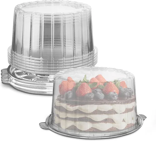 MT Products Recipiente redondo de plástico PET para tartas de 8 pulgadas, cajas de plástico para panadería (paquete de 5) - Fabricado en los Estados