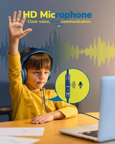Miniatura 4 de awatrue - Audífonos para niños para la escuela, con cable, con micrófono, enchufe a granel, para niños y niñas de 3+ años, azul, verde